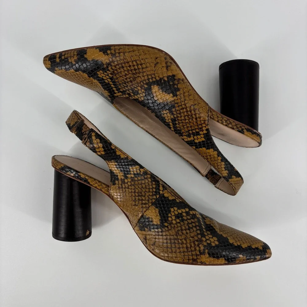 Loeffler Randall Estelle Slingback Heel Amber Women Size 7 Snakeskin Pointed Toe